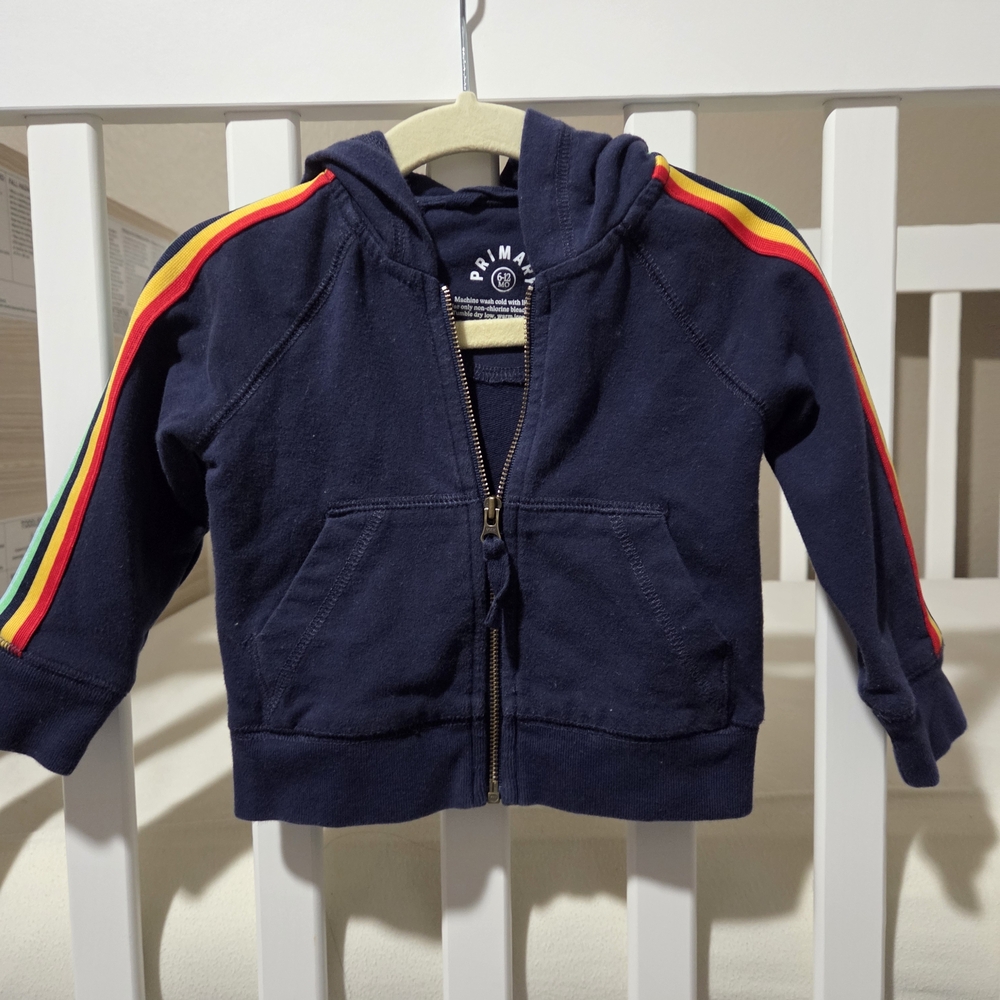 BABY Navy Zip Hoodie with Rainbow Stripes